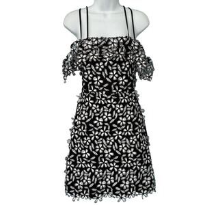 French Connection Off Shoulder Black White Floral Lace Fulaga Dress sz 2 NEW Tag